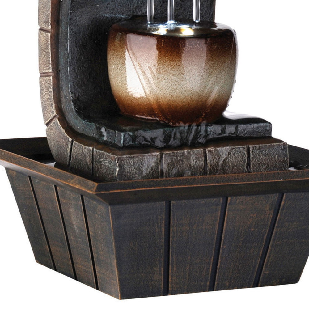 English Elm 9.75" Indoor Meditation Fountain Brown Polyresin with Color-Changing LED, Cascading 3-Pillar Flow B072116410