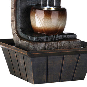 English Elm 9.75" Indoor Meditation Fountain Brown Polyresin with Color-Changing LED, Cascading 3-Pillar Flow B072116410