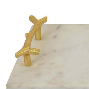 English Elm Pammy White Marble Rectangular Tray with Sculptural Gold Branch Handles for Vanity B056P417012