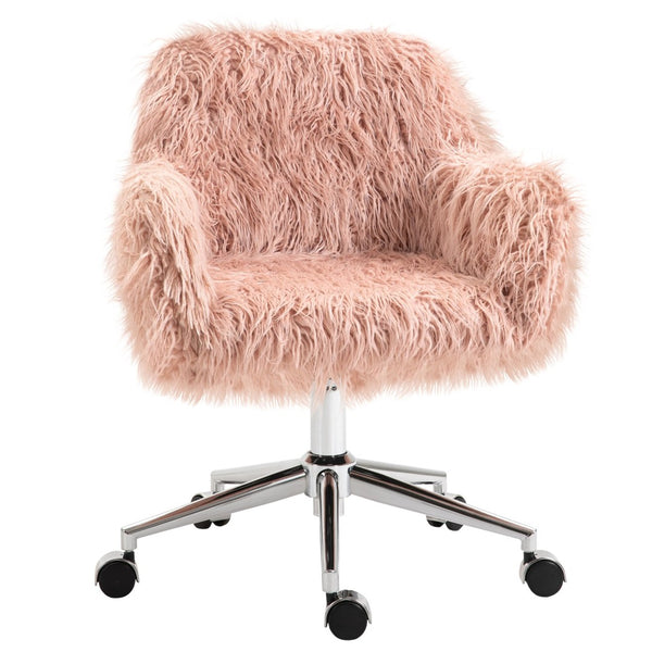 English Elm Vinsetto Plush Faux Fur Swivel Desk Chair - Adjustable Height Rolling Chair For Home Office & Vanity W2225P200415-GIGA