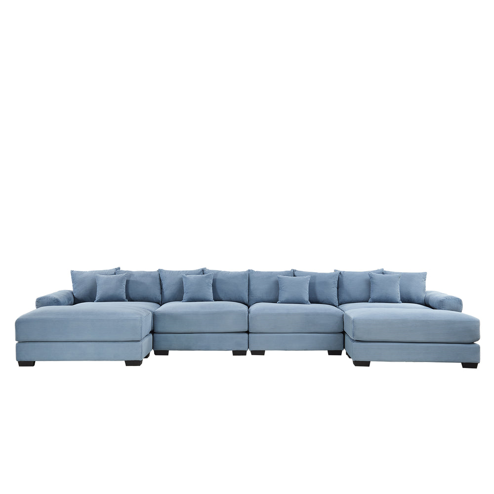 English Elm 170"Oversized 170" Oversized Cloud Modular U-Shape Sectional Couch - Plush Corduroy, Ottoman & 8 Pillows Included W714S01355