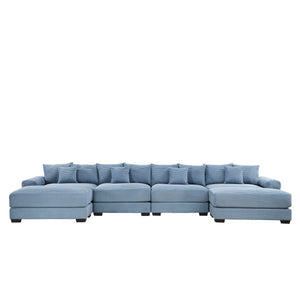 English Elm 170"Oversized 170" Oversized Cloud Modular U-Shape Sectional Couch - Plush Corduroy, Ottoman & 8 Pillows Included W714S01355