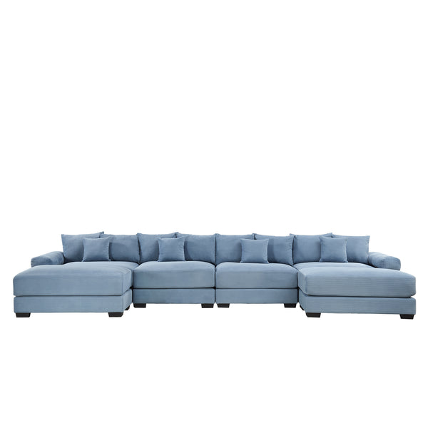 English Elm 170"Oversized 170" Oversized Cloud Modular U-Shape Sectional Couch - Plush Corduroy, Ottoman & 8 Pillows Included W714S01355