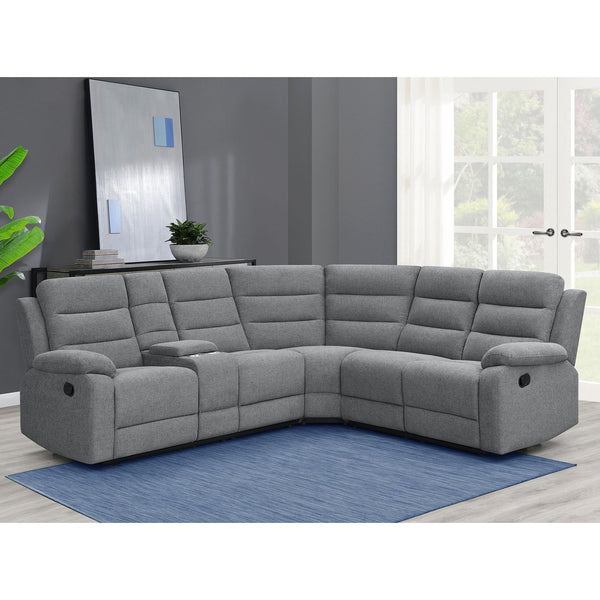 English Elm Aaron Smoke 3-piece Upholstered Sectional with Dual Recliners, Lift-Top Storage Consoles & Cup Holders, Smoke Performance Fabric Lounge B062S01015