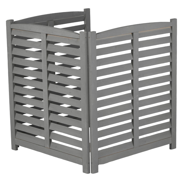 English Elm 3-panel Slatted Wood Outdoor Privacy Screen for Ac Units Trash Enclosures Gardens Grey W2640P272033