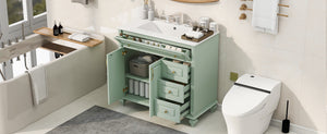 English Elm 36" Forest Green Rubberwood Bathroom Vanity with Ceramic Sink and Golden Hardware N725P356069F
