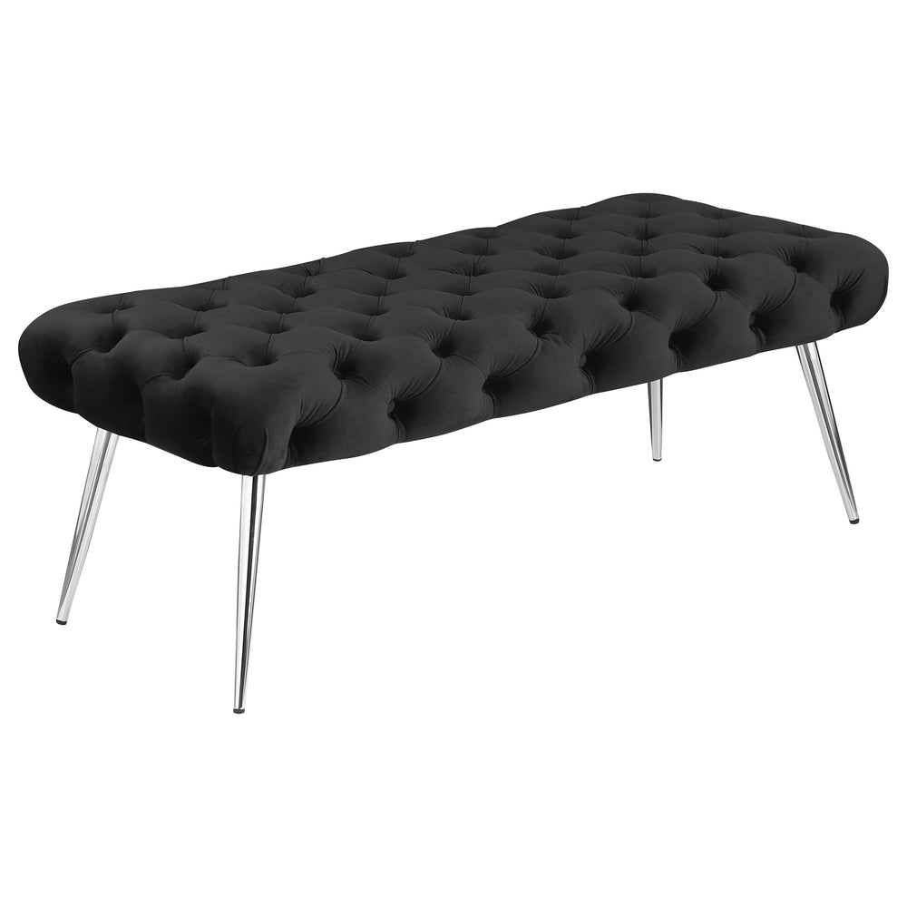 English Elm Galiano Velvet Button Tufted Bench with Polished Steel Legs for Bedroom Entryway Black B062P441132