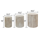 English Elm Set Of 3 Whitewash Wood Coffee Table With Clear and Visible Tree Rings