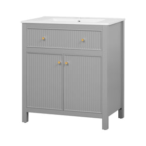 English Elm 60'' Modern Bathroom Vanity Set With Ceramic Sink, Soft Closing Doors, Space-Saving Grey Design N710SS00007E