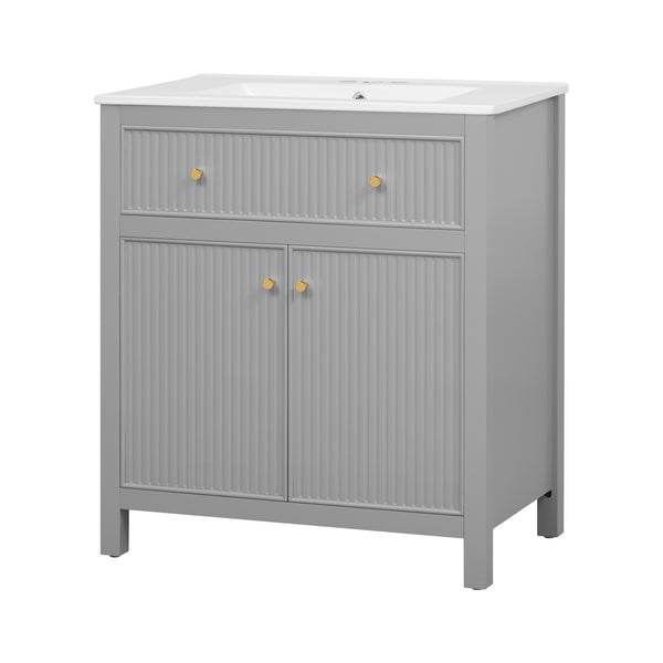 English Elm 60'' Modern Bathroom Vanity Set With Ceramic Sink, Soft Closing Doors, Space-Saving Grey Design N710SS00007E