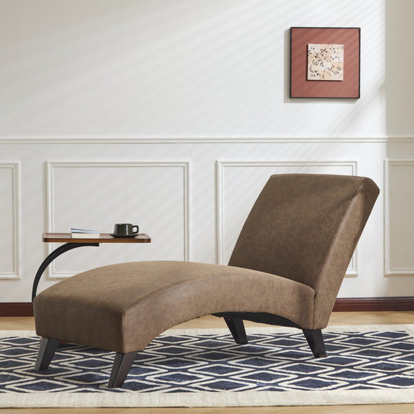 English Elm Christopher Knight Home® - FINLAY Curved KD Chaise Lounge Dark Coffee PU Leather Birch Wood Legs — Contemporary Comfort 62" N776P298861C