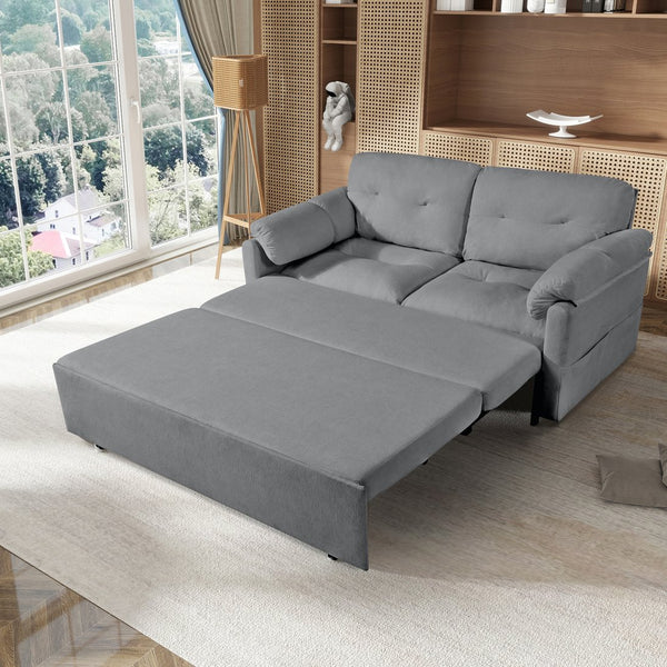 English Elm Convertible Pull Out Sofa Bed Queen Size with Steel Frame, Dual Armrests, Chenille Sleeper Couch with Storage and Casters Grey W3163P269700