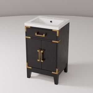 English Elm Black Oak Single Bath Vanity With Acrylic Top - Stylish 20" W Storage Solution For Small Spaces B2731P260888