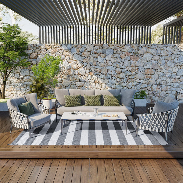 English Elm Outsunny Reversible Polypropylene Outdoor Rug 9x12 Striped Waterproof Mat with Carry Bag W2225P174546