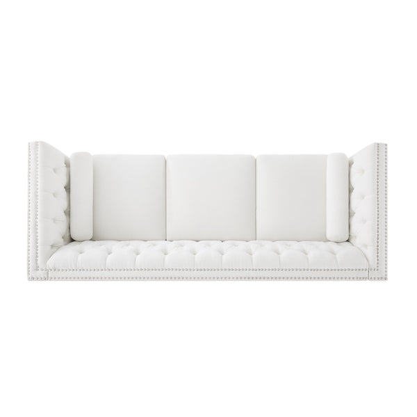 English Elm Elegant Tufted Three Seat Sofa with Nailhead Trim and Solid Wood Legs for Living Room N760P406296A