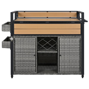 English Elm K&K Wicker Outdoor Grill Cart with Foldable Drop Leaf, Locking Wheels, Wine Rack & Ample Storage Grey N707P233747G