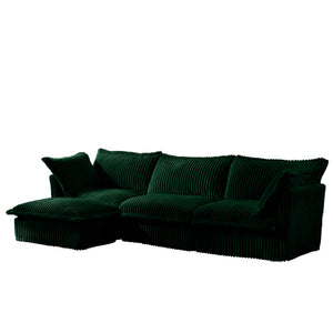 English Elm L-Shaped Slipcovered Sectional Sofa - Cloud Comfort With Convertible Ottoman, Green Corduroy & 2 Pillows W3041S00082