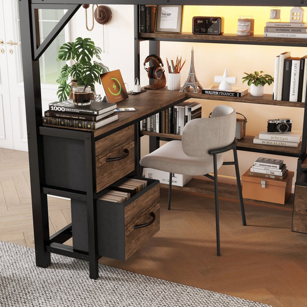 English Elm Full Size Loft Bed With Integrated Desk, Storage Shelves & Wardrobe - Perfect For Small Spaces! W2593S00032