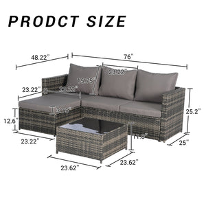 English Elm 2 Piece Outdoor Rattan Sectional Set with Ottoman and Glass Top Coffee Table Dark Gray W874P264737