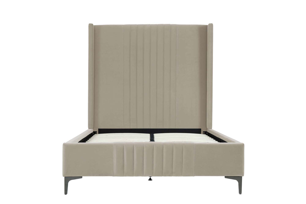 English Elm 48" Full Velvet Upholstered Bed Channel Tufted Headboard Mid-century Modern Bedroom Taupe B365S00158