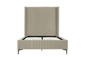 English Elm 48" Full Velvet Upholstered Bed Channel Tufted Headboard Mid-century Modern Bedroom Taupe B365S00158