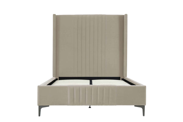 English Elm 48" Full Velvet Upholstered Bed Channel Tufted Headboard Mid-century Modern Bedroom Taupe B365S00158