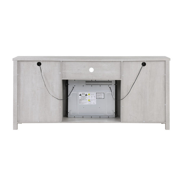 English Elm Emerson 70 Inch Fireplace Tv Stand with Led Accents Electric Heater and Media Storage Light Gray B2749P413266