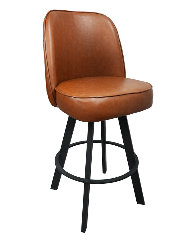 English Elm Set of 2 Tufted Bucket Swivel Barstools Heavy Metal Frame Counter Height Seating W5232P423682