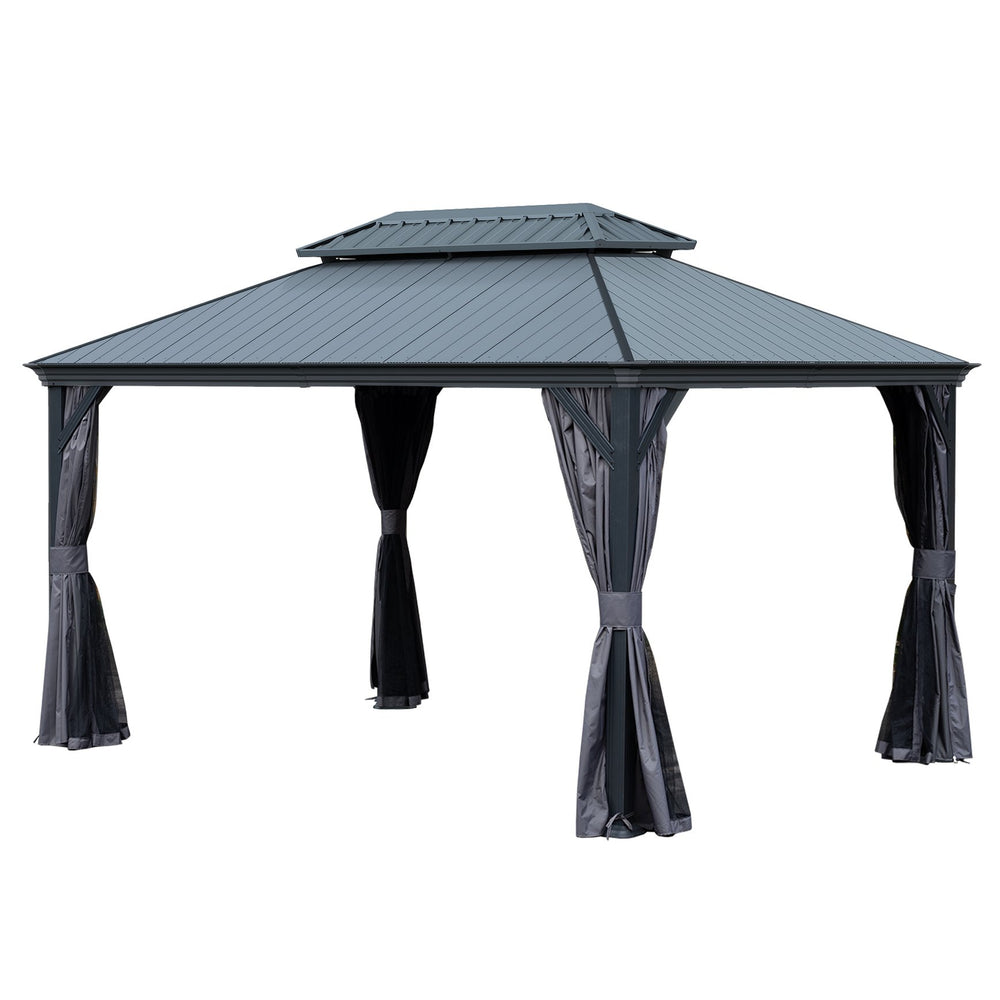 English Elm 10'x14' Hardtop Gazebo Dual Roof Steel Frame Permanent Outdoor Patio Pavilion W1859S00183