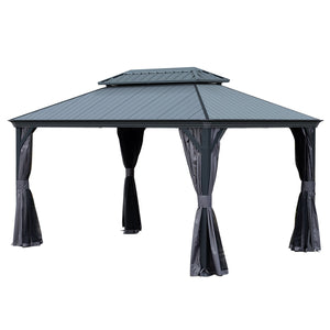 English Elm 10'x14' Hardtop Gazebo Dual Roof Steel Frame Permanent Outdoor Patio Pavilion W1859S00183