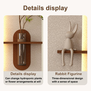 English Elm Adjustable 3-Color Led Sandstone Wall Decor With Greenery & Rabbit Statue - Modern 3D Art Accent W2700P313029