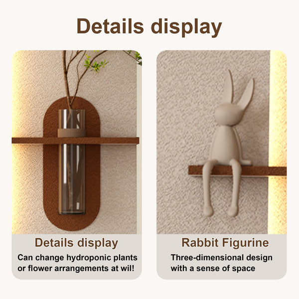 English Elm Adjustable 3-Color Led Sandstone Wall Decor With Greenery & Rabbit Statue - Modern 3D Art Accent W2700P313029