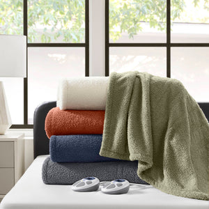 English Elm 1 Twin Faux Feathersoft Electric Blanket with 10 Heat Settings and Auto Shutoff Navy B035P319606