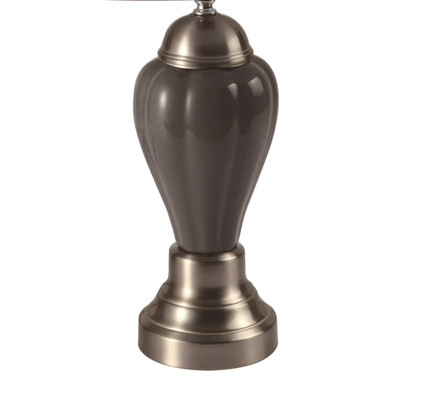 English Elm 1pc Elegant Crafted Table Lamp with Glossy Base and Metallic Accents, Pleated Shade, Modern Glow Gray 23.62 L x 17.91 W x 17.64 H B2741S00036