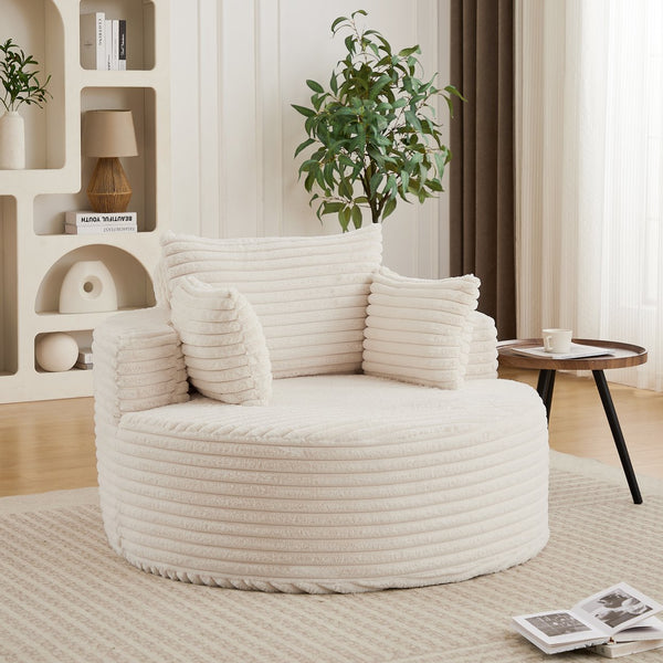 English Elm 50"l Corduroy Oversized Sleeper Chair with Neck Pillow Support for Lounge or Bedroom Beige W834P405862