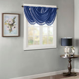 Madison Park Elena Traditional Faux Silk Waterfall Embellished Valance MP41-7411 Navy