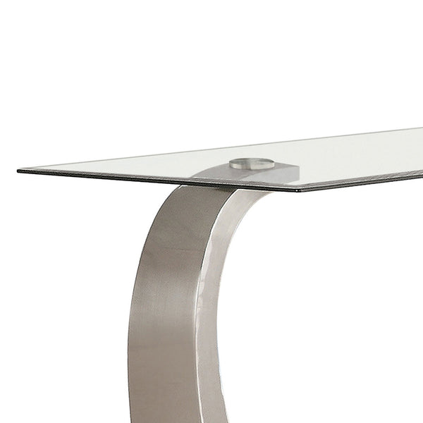 English Elm Lana Satin Silver Console Table with Glass Top and Sturdy Metal Base — Modern Matte Finish, 48" B062S00660