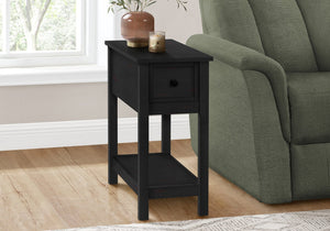 English Elm Accent 2-Tier Narrow End Table with Drawer and Shelf, Transitional Veneer Top, Solid Wood Legs for Compact Spaces Black 27 L x 15 W x 8 H B2710P219470