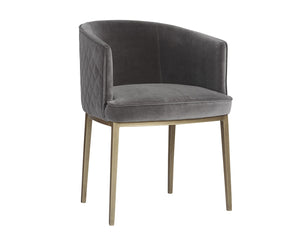 Sunpan CORNELLA Dining Armchair - Soft Blush Grey Fabric, Antique Brass Frame, Modern Elegance for Dining 104308