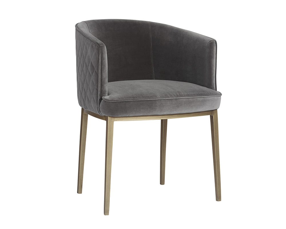 Sunpan Cornella Dining Armchair - Elegant Modern Design with Antique Brass Frame and Diamond Stitching Detail Blush Grey
