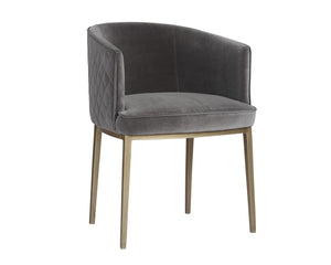 Sunpan Cornella Dining Armchair - Elegant Modern Design with Antique Brass Frame and Diamond Stitching Detail Blush Grey