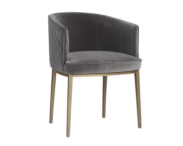 Sunpan Cornella Dining Armchair - Elegant Modern Design with Antique Brass Frame and Diamond Stitching Detail Blush Grey