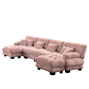 English Elm Free Modular U-Shaped Sectional Sofa - Cozy 4-Seater Cloud Couch In Soft Vintage Chenille Pink W714S01015