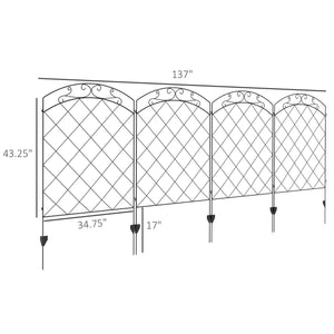 English Elm Outsunny Steel Garden Fence Panels Set of 4 Arched Vine Powder Coated Yard Border W2225P174525