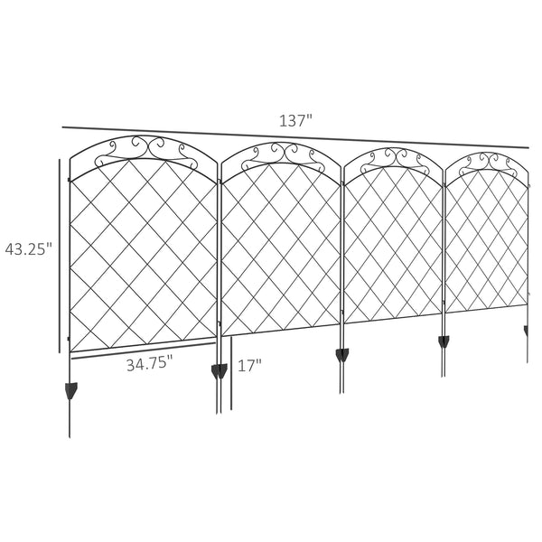English Elm Outsunny Steel Garden Fence Panels Set of 4 Arched Vine Powder Coated Yard Border W2225P174525