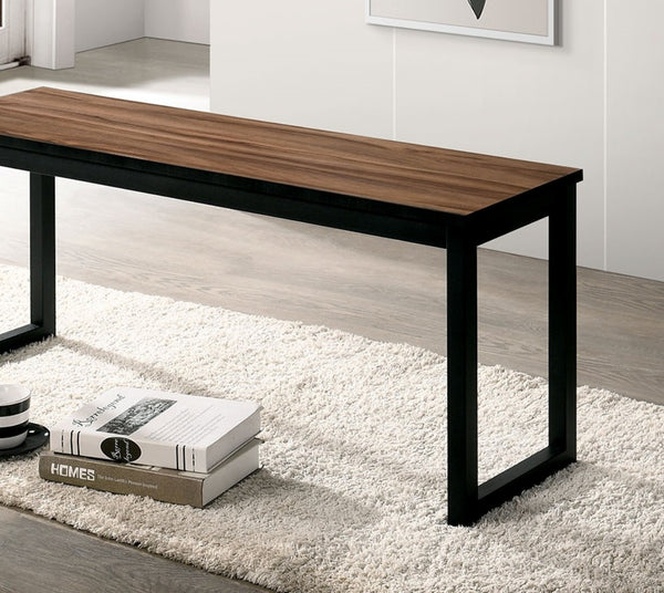 English Elm Industrial 3pc Dining Set Walnut Top with Black U-Shape Metal Legs, Benches, Modern Durable Elegance B2741P383856