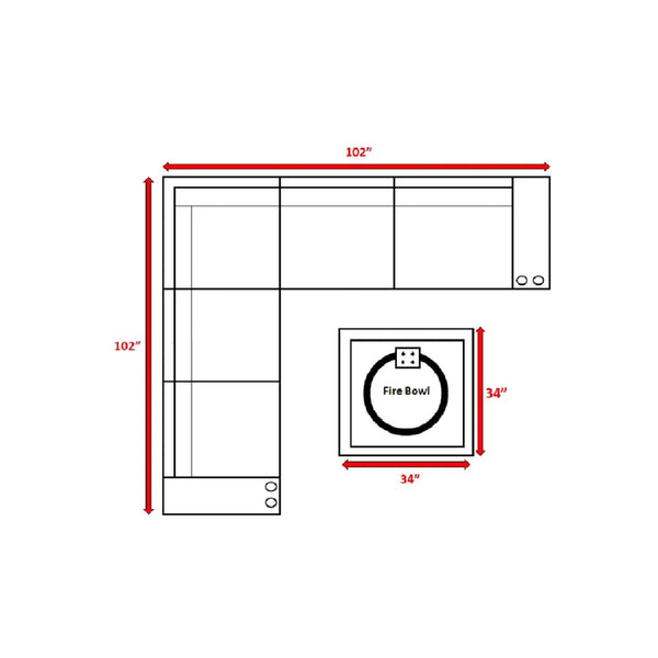 English Elm All-Weather Wicker Patio Seating Set For 4 With Plush Cushions & Propane Fire Pit For Cozy Gatherings B120S00221