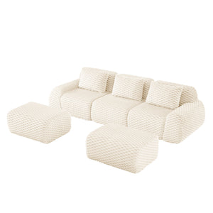 English Elm 114" U-shaped Modular Sectional Flannelette Sofa Oversized Lounge with Movable Ottoman Cream W714S01521