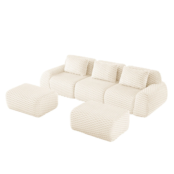 English Elm 114" U-shaped Modular Sectional Flannelette Sofa Oversized Lounge with Movable Ottoman Cream W714S01521