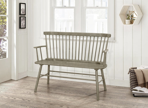 English Elm 1pc Vintage Farmhouse Spindle Back Bench 48" Rustic Wooden Entryway Seat for Cozy Homes and Halls Gray 52 L x 23 W x 15 H B011P284205